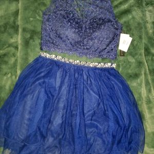 My Michelle, Juniors 9, Two-piece Ruffle skirt, Lace Halter, Navy Blue